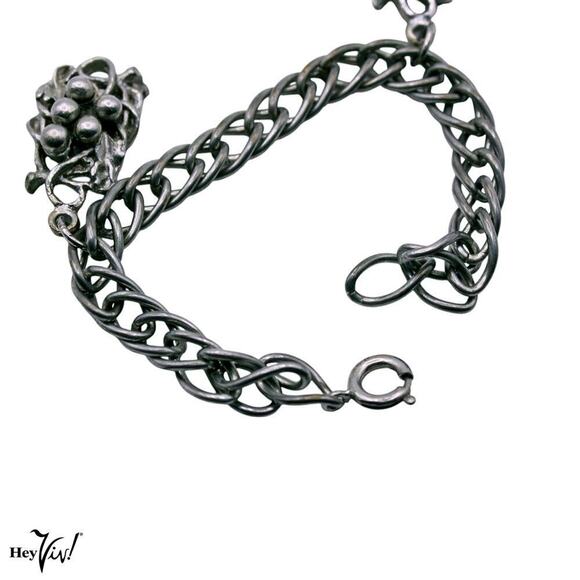 Vintage Double Link Chain Bracelet w 2 Grape Cluster Charms 6.5" Long - Hey Viv - Picture 4 of 5